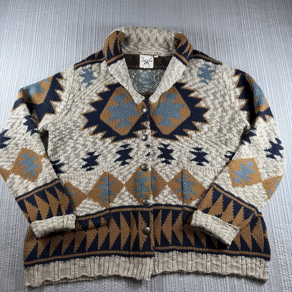 Cotton & Rye Cardigan Sweater Womens XL Aztec Western Grandma Southwestern Boho